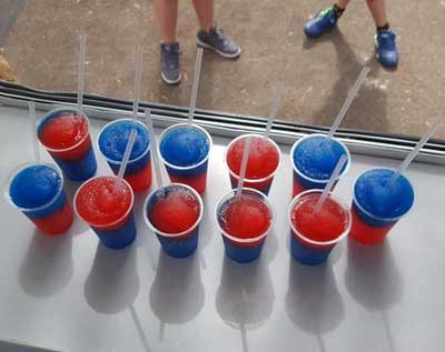 red and blue ice drinks